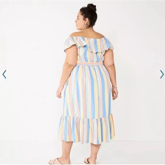 NEW DRAPER JAMES RSVP Off Shoulder Ruffle Sleeve Striped Midi Dress Size 3X - Picture 2 of 11